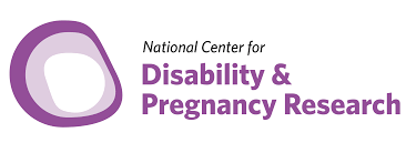 Logo: Light and dark purple abstract circle. Text reads National Center for Disability & Pregnancy Research