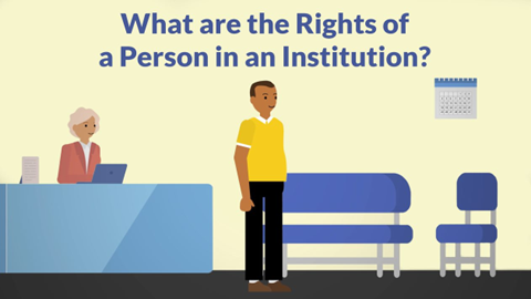 A POC man standing in a medical waiting room/lobby. A POC woman sits behind a desk and uses a computer. Title of video is listed above them.