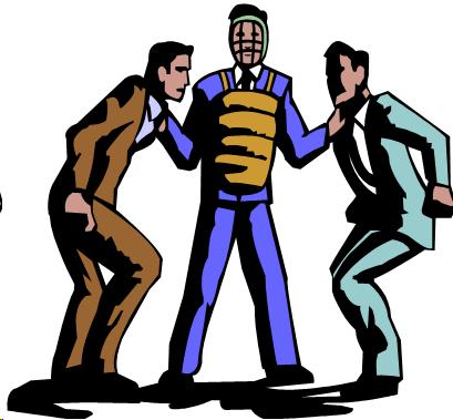 Image of a referee preventing two other men from fighting.