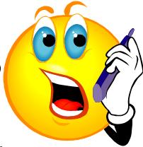 Image of a smiley face talking on a mobile phone.