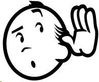 Image of a face with a hand up to his ear.