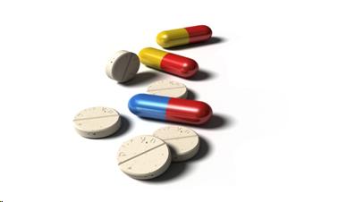 Photograph of assorted pills.